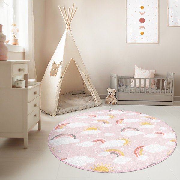 Розов детски килим подходящ за пране ø120 cm Rainbow World – Mila Home-image-4
