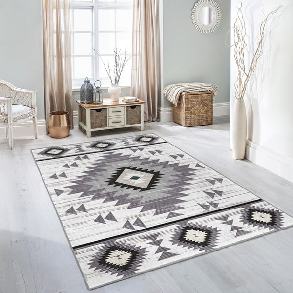 Светлосива пътека подходяща за пране 80x200 cm Ethnic Geo – Mila Home-image-1