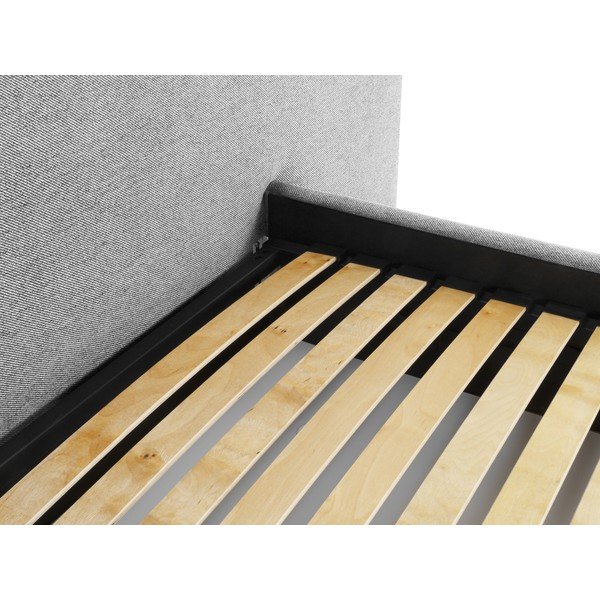 Светлосиво тапицирано двойно легло с място за съхранение и решетка 160x200 cm Walter - Milo Casa-image-4