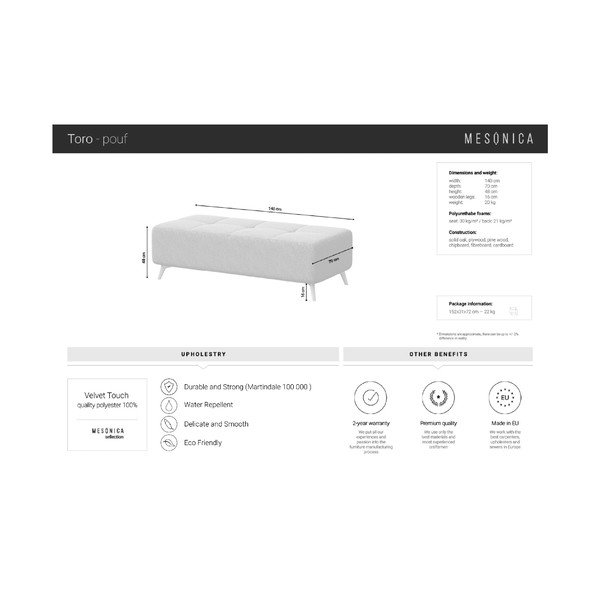 Табуретка за крака от синьо кадифе Toro - MESONICA-image-3