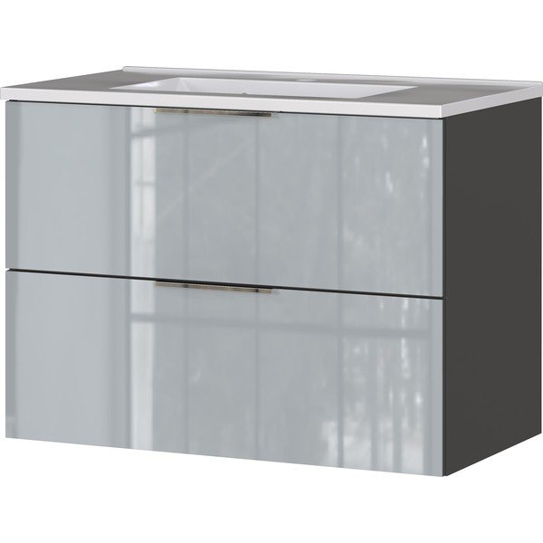 Сив гланцов стенен шкаф с мивка 81x61 cm Vasio – Germania