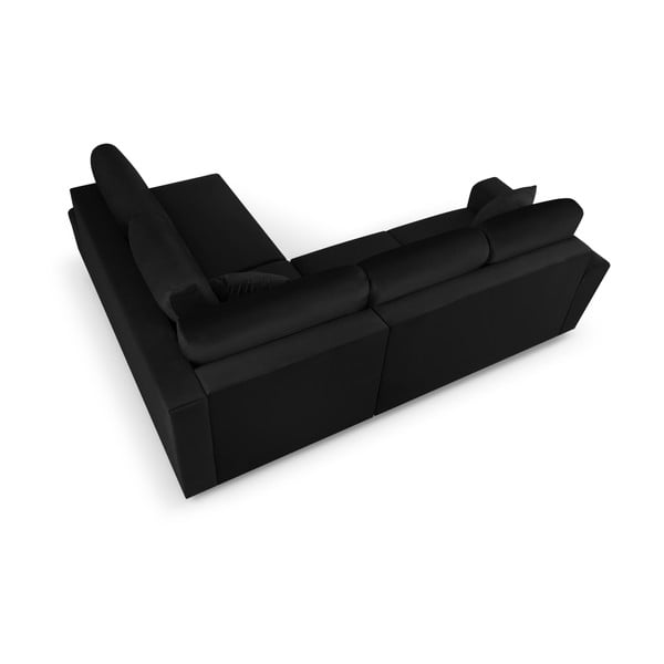 Черен кадифен разтегателен ъглов диван с място за съхранение (десен ъгъл/L форма) Kyoto – Cosmopolitan Design-image-4