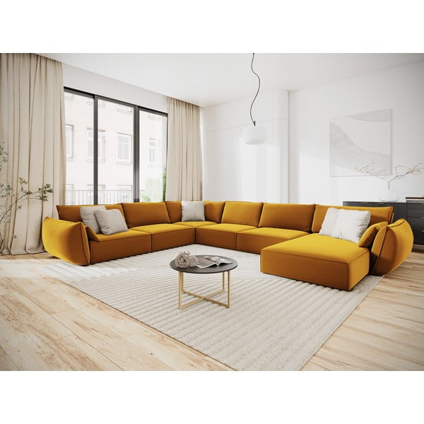 Кадифен ъглов диван в цвят горчица (ляв ъгъл/U форма) Vanda – Mazzini Sofas-image-1