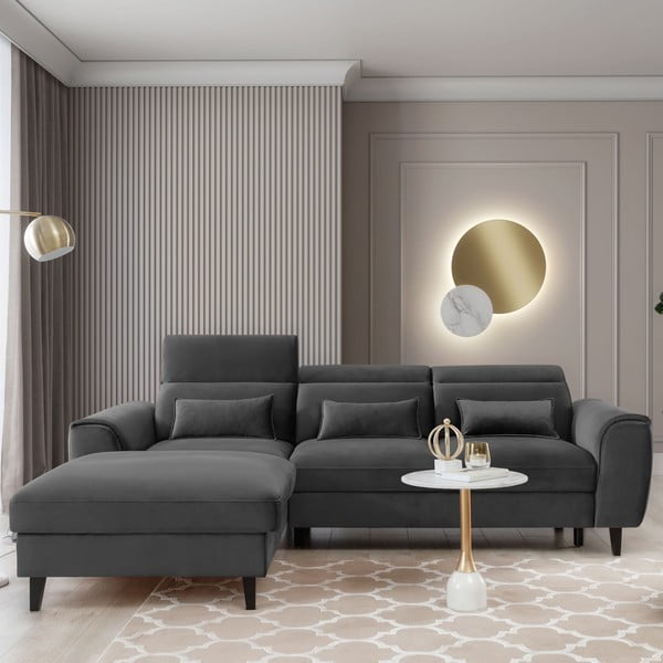 Тъмносив кадифен разтегателен ъглов диван с място за съхранение (ляв ъгъл) Foble – ELTAP-image-1