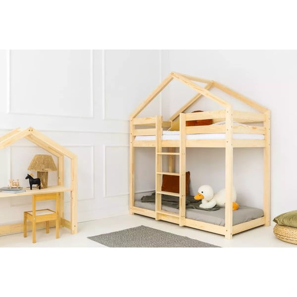 Двуетажно детско легло тип къща с включена подматрачна рамка в естествен цвят 90x180 cm DMPN – Adeko-image-1