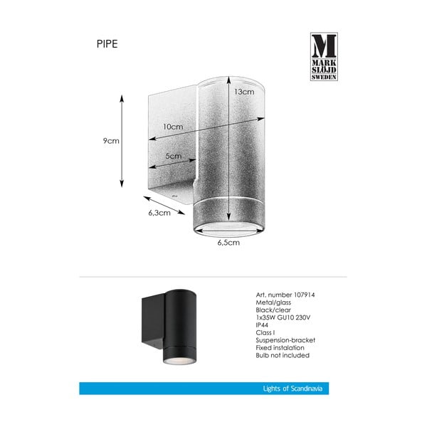 Външна стенна лампа (височина 13 см) Pipe - Markslöjd-image-2