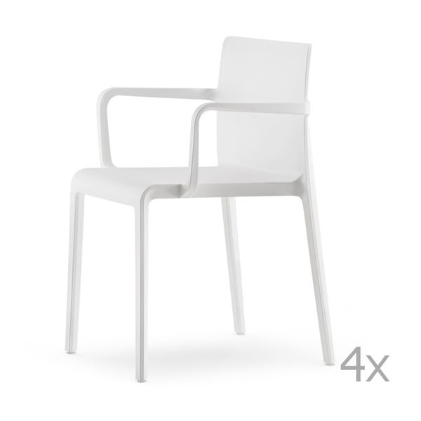 Sada 4 bílých  jídelních židlí s područkami  Pedrali Volt
