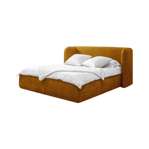 Жълто тапицирано двойно легло с решетка и място за съхранение 160x200 cm Louise - Bobochic Paris