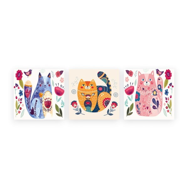 Детски картини в комплект от 3 броя 30x30 cm Cats - Wallity
