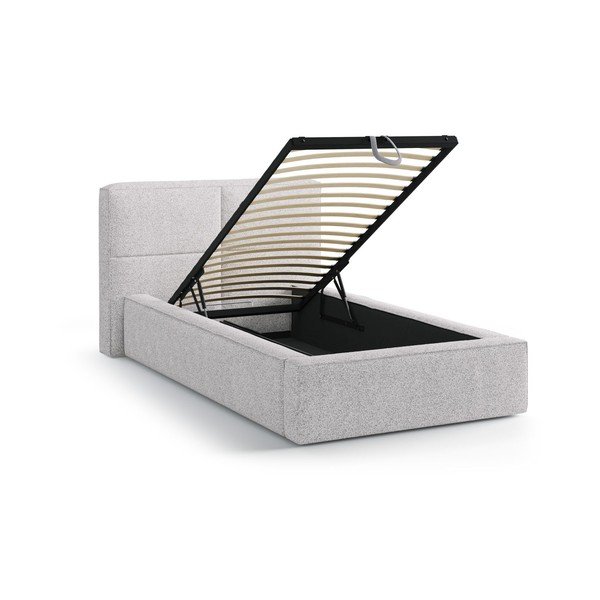 Светлосиво единично легло 90x200 cm тапицирано с място за съхранение с включена подматрачна рамка Darren – Micadoni -image-1
