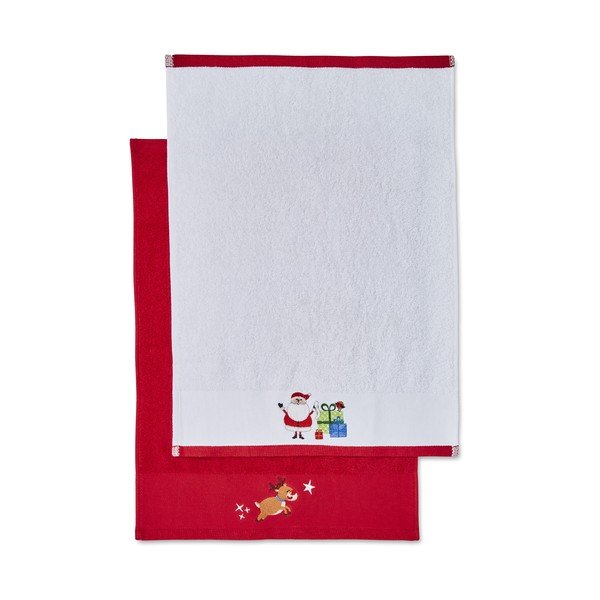 Червени и бели памучни кърпи в комплект от 2 броя 40x60 cm Santa's Reindeers - Catherine Lansfield