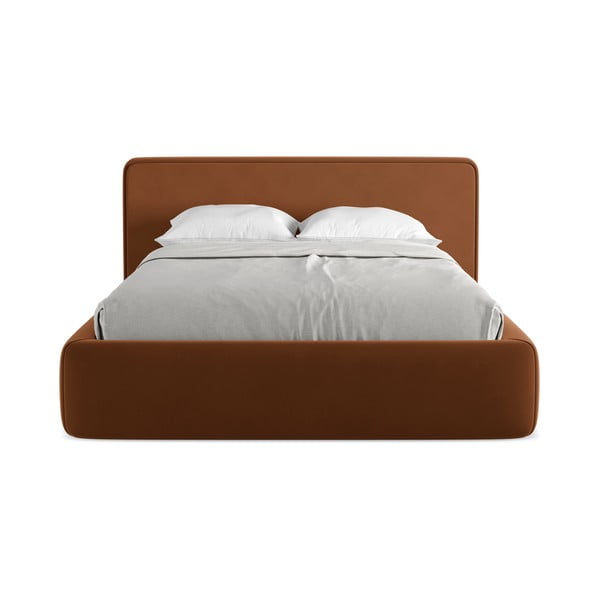 Двойно легло теракотено тапицирано с място за съхранение и включена подматрачна рамка 140x200 cm Kiana – Makamii-image-4