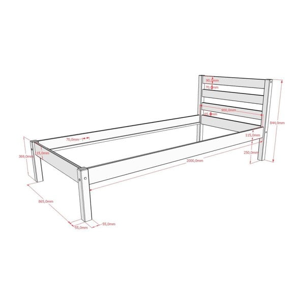 Детско легло от масивен бор без ламелно дъно в естествен цвят 90x200 cm Pino – Vipack-image-2