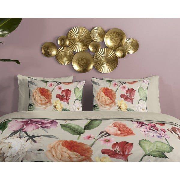 Бежово единично удължено спално бельо от памучен сатен 140x220 cm Fiori – Descanso-image-2