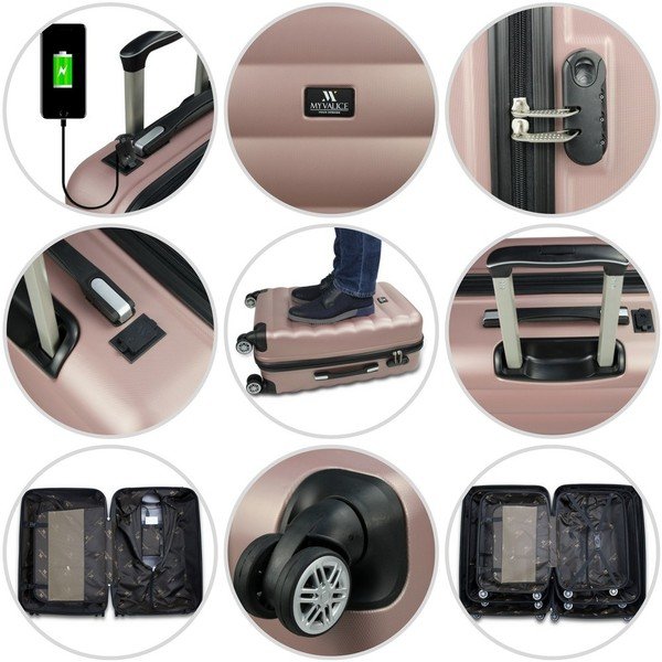Комплект от 2 сиви пътнически куфара на колелца с USB портове My Valice RESSNO Cabin & Large - Myvalice-image-4