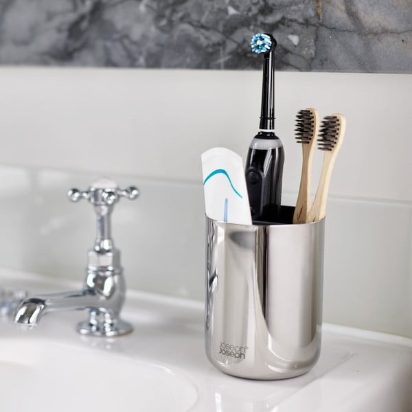 Чаша за четка за зъби от неръждаема стомана в блестящо сребристо EasyStore Luxe - Joseph Joseph-image-1