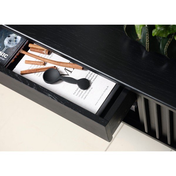 Черна телевизионна маса от дъб 48x160 cm Siena - Unique Furniture-image-1