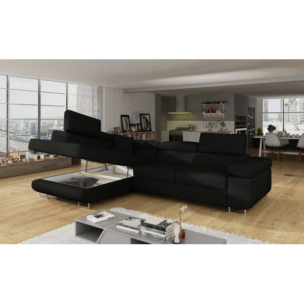 Черен разтегателен ъглов диван с място за съхранение (ляв ъгъл L форма) Anton – ELTAP-image-4
