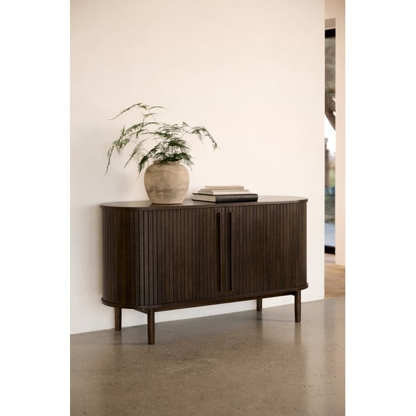 Кафяв скрин от декор от дъб  с плъзгащи се врати 140x76x45 cm Meta – Unique Furniture-image-1