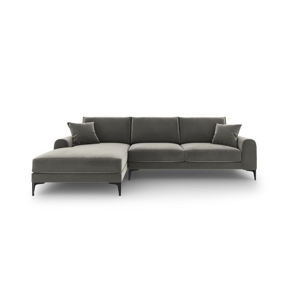 Светлосив ъглов диван от кадифе , ляв ъгъл Madara - Mazzini Sofas-image-2