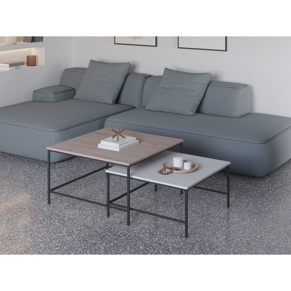 Масички за кафе в бяло/естествено с дъбов плот в комплект от 2 броя 80x80 cm Fiorenza - Marckeric-image-1