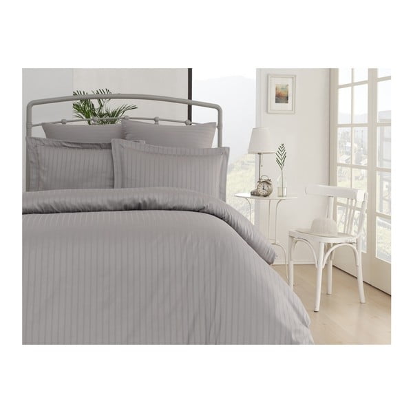 Exclusive Line сиво памучно спално бельо от сатен с чаршаф за двойно легло, 200 x 220 cm - Unknown