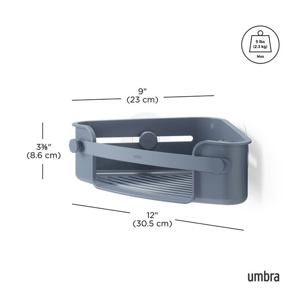 Син ъглов рафт за баня без пробиване от рециклирана пластмаса Flex – Umbra-image-4
