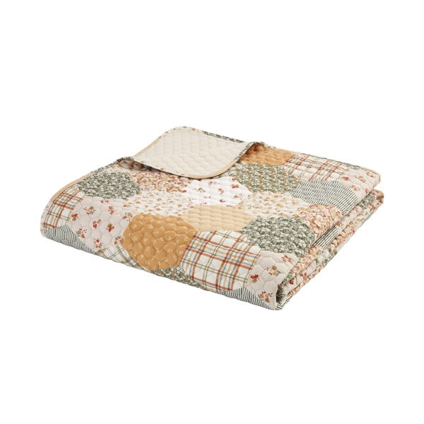 Жълто-бежово капитонирано покривало за легло 220x230 cm Floral Patchwork – Catherine Lansfield-image-2