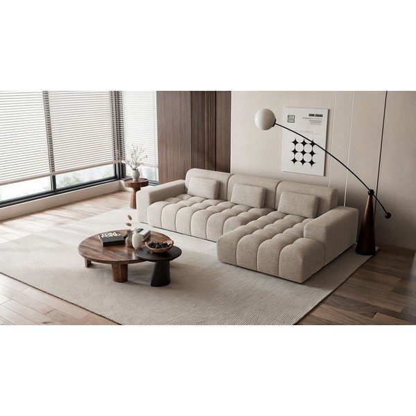 Бежов шенилов ъглов диван (десен ъгъл) Chevi – Ghado-image-1