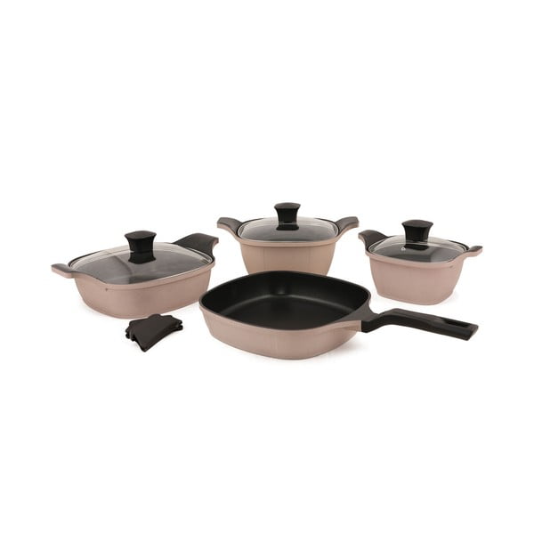 Комплект от 4 части от розови алуминиеви съдове за готвене с 3 основни капака - Kütahya Porselen
