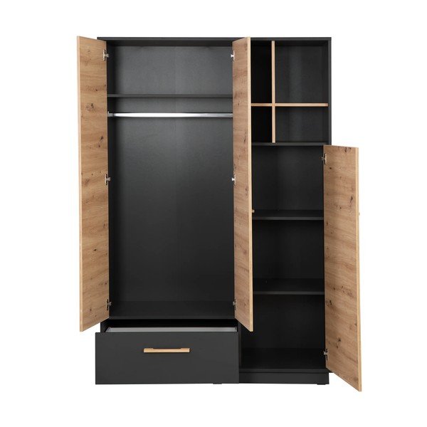 Детски гардероб с дъбов декор в цвят антрацит-натурален 132x195 cm Lenn - Roba-image-3