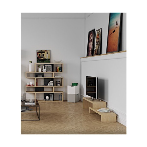 Кафяв шкаф за книги с матови черни детайли Лондон, 34 x 160 cm - TemaHome-image-2