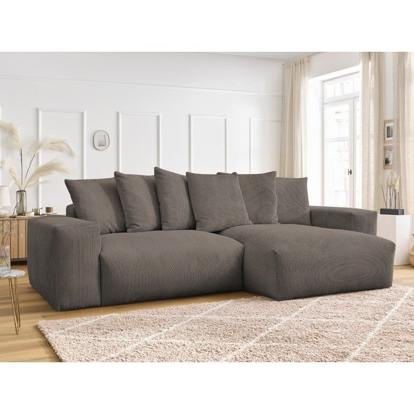 Кафяво-сив сгъваем/с място за съхранение ъглов диван от рипсено кадифе Voltaire – Bobochic Paris-image-1