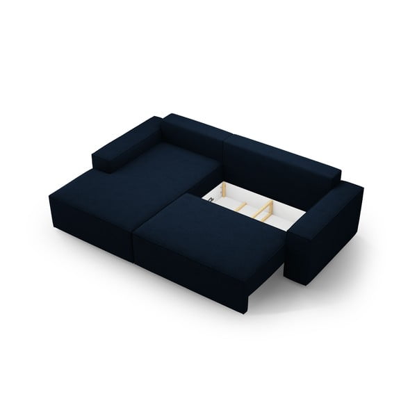 Тъмносин разтегателен ъглов диван от букле (ляв ъгъл) Jodie – Micadoni Home-image-4