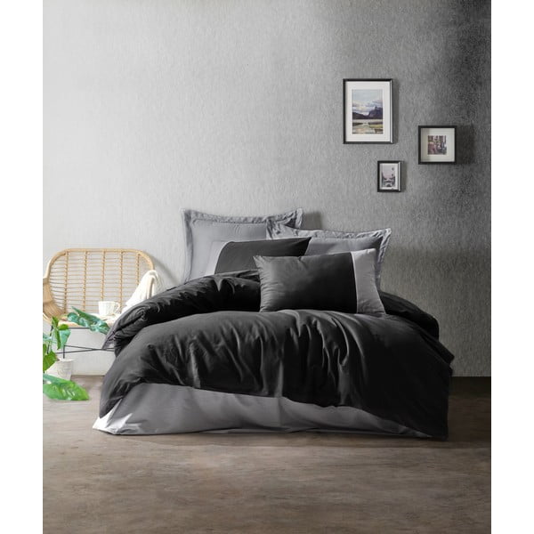 Черно и сиво памучно спално бельо с чаршаф Cotton Box , 200 x 220 cm Plain - Mijolnir