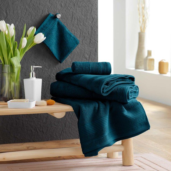 Тъмносиня памучна хавлиена кърпа от тери 70x130 cm Tendresse – douceur d'intérieur-image-1