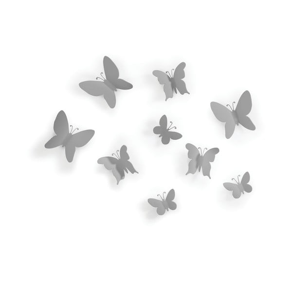 Комплект от 9 сиви 3D декорации за стена Butterflies - Umbra