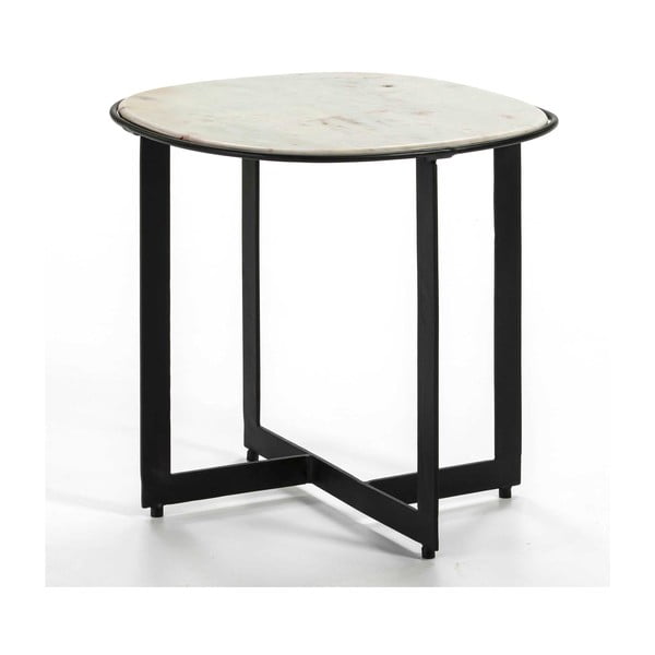 Odkládací stolek s mramorovou deskou a černými nohami Thai Natura, ∅ 51 cm