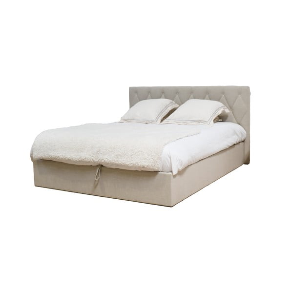 Бежово тапицирано двойно легло с място за съхранение с решетка 160x200 cm Colette - Bobochic Paris