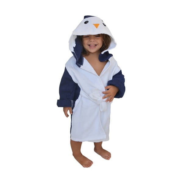 Бели и сини памучни бебешки халати размер M Penguin - Rocket Baby