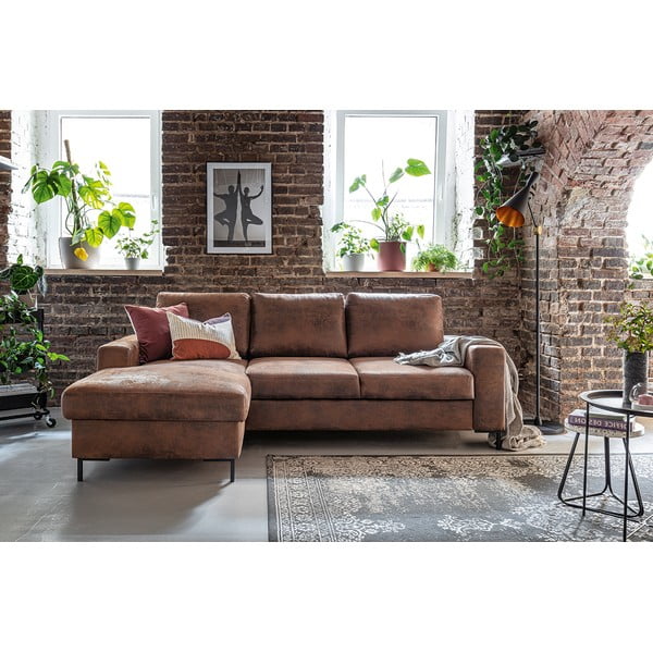 Винтидж кафяв кожен разтегателен диван, ляв ъгъл Lofty Lilly - Miuform-image-4