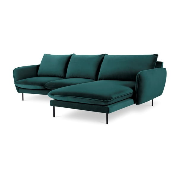 Ъглов диван от кадифе в петролено зелено, десен ъгъл Vienna - Cosmopolitan Design