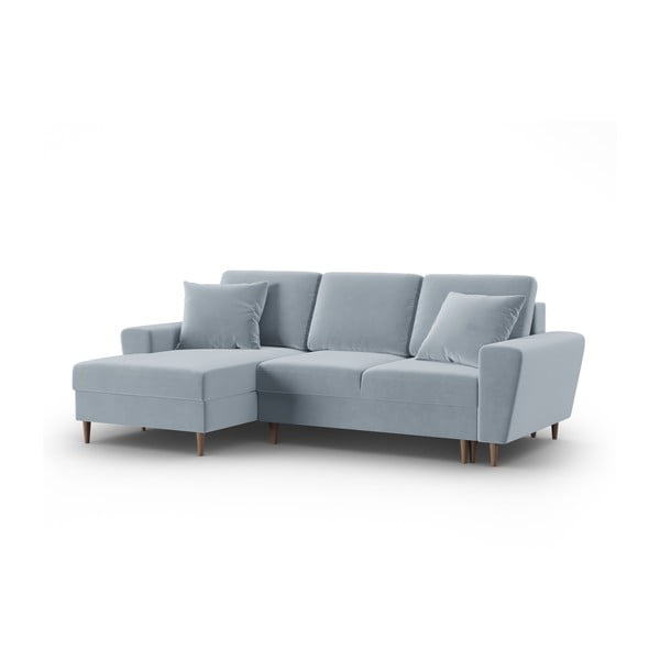 Светлосин кадифен разтегателен ъглов диван с място за съхранение (ляв ъгъл) Kyoto – Cosmopolitan Design-image-4