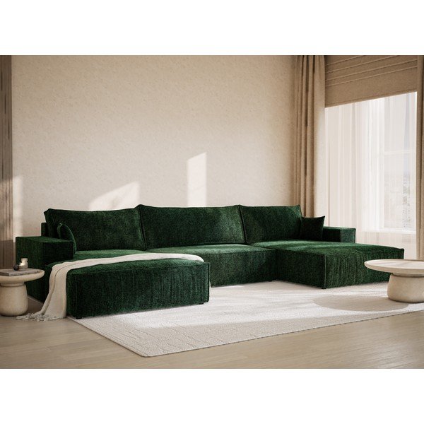 Тъмнозелен шенилов сгъваем/с място за съхранение ъглов диван (U форма) Kyoto – Maison de Rêve-image-1