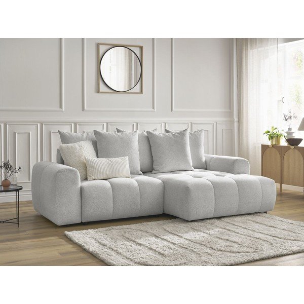 Светлосив шенилов  разтегателен ъглов диван с място за съхранение (десен ъгъл) Roxelane – Bobochic Paris-image-4