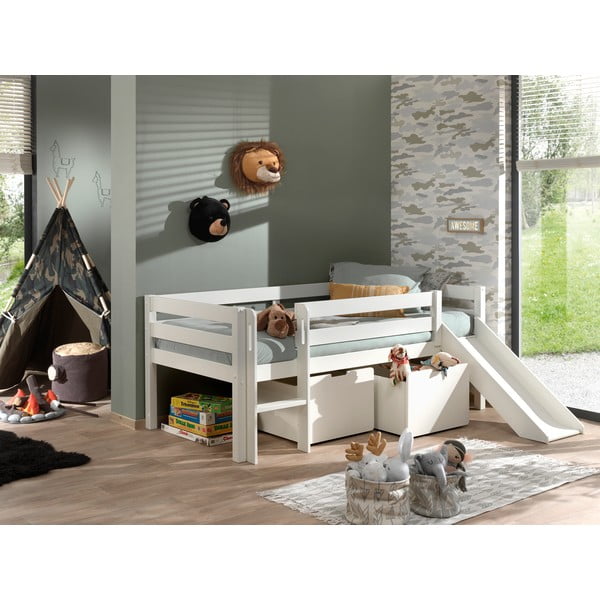 Бяло детско повдигнато легло с пързалка , 90 x 200 cm Pino - Vipack-image-4