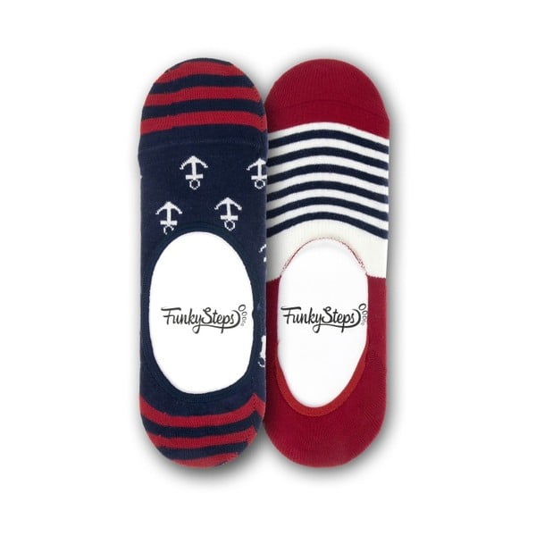 Комплект от 2 чифта ниски чорапи Stripes Anchor, размер 39 - 45 - Funky Steps