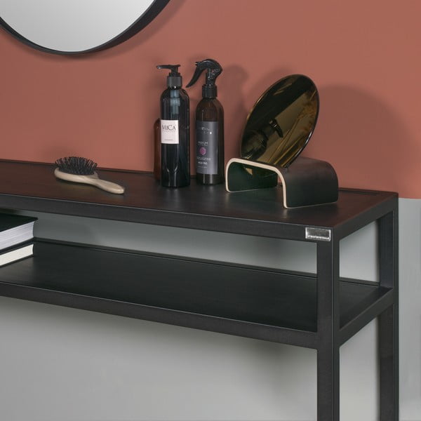 Черна конзолна маса с дъбова дървена плоскост 30x120 cm Daniël – Spinder Design-image-4