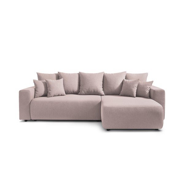 Разтегателен ъглов диван в светлорозов цвят Envy - Bobochic Paris-image-3