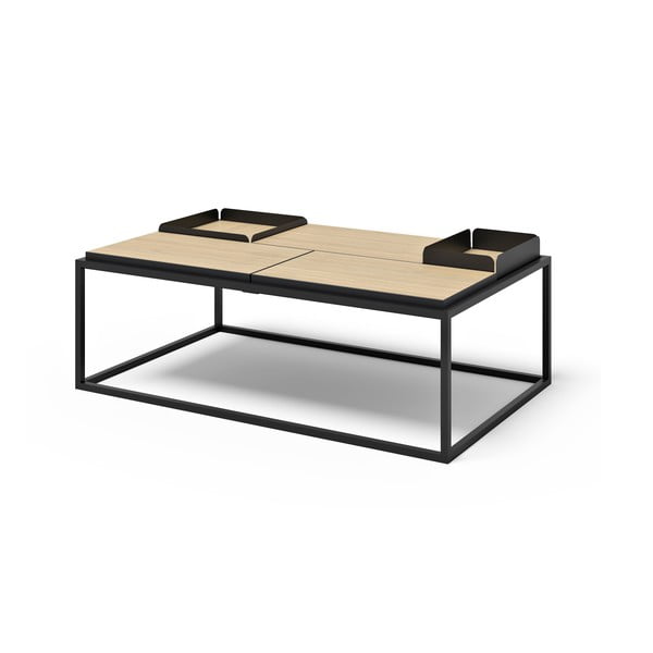 Масичка за кафе с дъбов плот в черен и естествен цвят 75x120 cm Douro - TemaHome-image-2